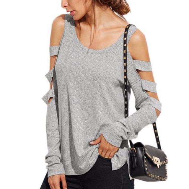 Loose Cold Shoulder Long Sleeve Shirt for women - wanahavit