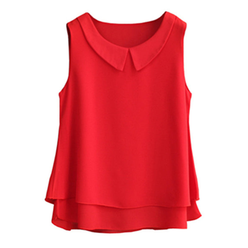 Plain Colored Chiffon Loose Sleeveless Shirt-women-wanahavit-Big red-S-wanahavit