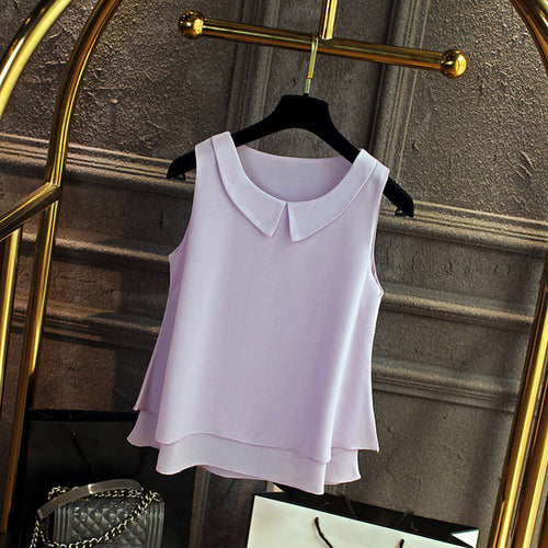 Load image into Gallery viewer, Plain Colored Chiffon Loose Sleeveless Shirt-women-wanahavit-Light purple-S-wanahavit
