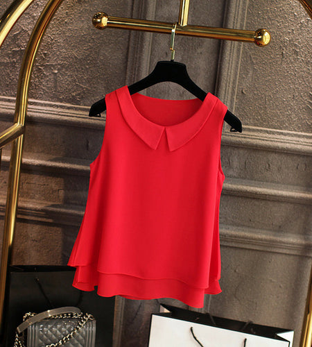 Plain Colored Chiffon Loose Sleeveless Shirt-women-wanahavit-Big red-S-wanahavit