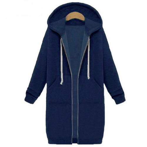 Load image into Gallery viewer, Long Autumn Zip Up Hooded Jacket-women-wanahavit-Blue-S-wanahavit
