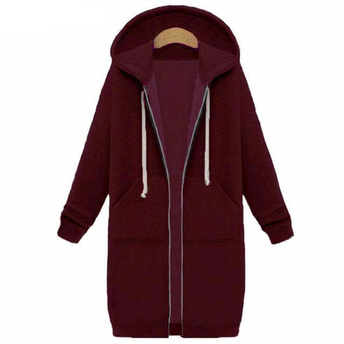 Load image into Gallery viewer, Long Autumn Zip Up Hooded Jacket-women-wanahavit-Claret-S-wanahavit
