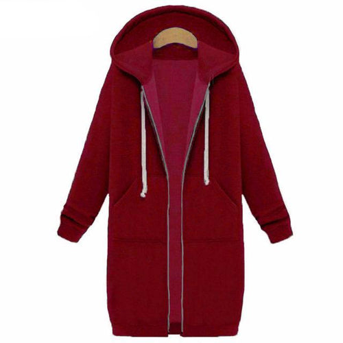 Load image into Gallery viewer, Long Autumn Zip Up Hooded Jacket-women-wanahavit-Wine Red-S-wanahavit
