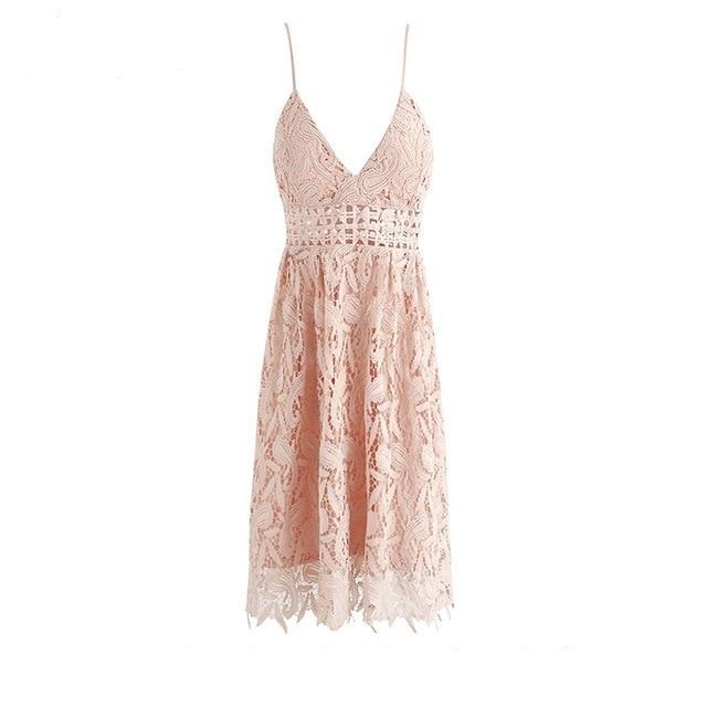 Deep V Padded Backless Lace Lined Summer Dress-women-wanahavit-Mocha-S-wanahavit