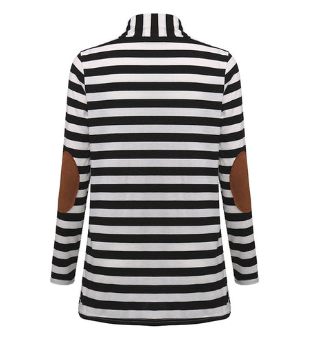 High Quality Autumn Striped Printed Elbow Patch Knitted Cardigan-women-wanahavit-Black-S-wanahavit