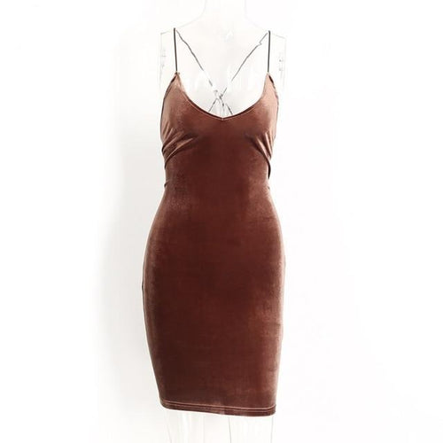 Load image into Gallery viewer, Lace Up Velvet Vintage Backless Party Dress-women-wanahavit-Brown-S-wanahavit
