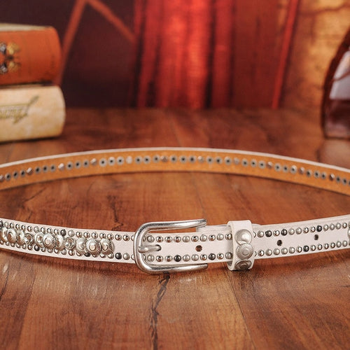 Load image into Gallery viewer, Luxury Genuine Leather Rivet Thin Punk Rock Belts-women-wanahavit-CM004 White-100cm-wanahavit
