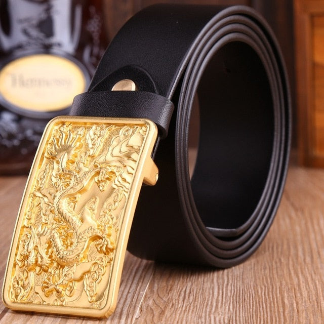 Golden Dragon Solid Brass Buckle Luxury Leather Belt-men-wanahavit-ZPB004 Black-105CM-wanahavit