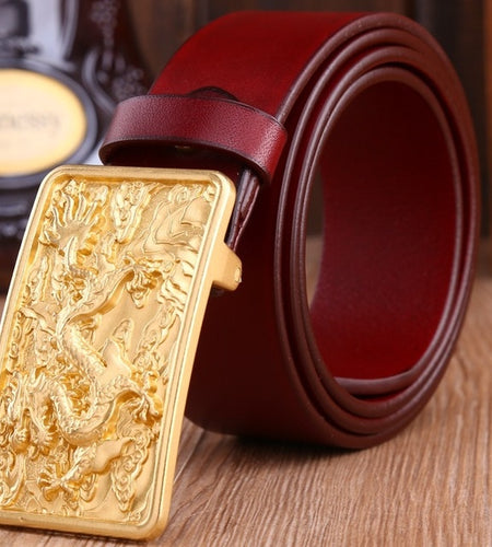 Golden Dragon Solid Brass Buckle Luxury Leather Belt-men-wanahavit-ZPB002 Brown-105CM-wanahavit