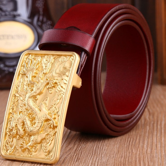 Golden Dragon Solid Brass Buckle Luxury Leather Belt-men-wanahavit-ZPB002 Brown-105CM-wanahavit