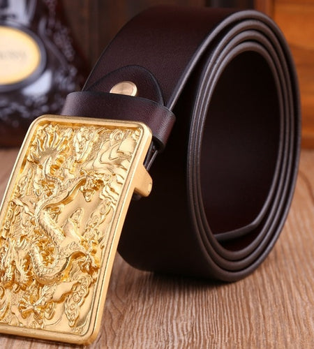 Golden Dragon Solid Brass Buckle Luxury Leather Belt-men-wanahavit-ZPB002 Coffee-105CM-wanahavit
