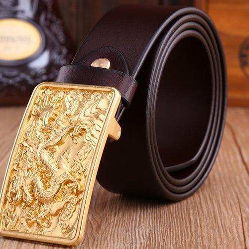 Load image into Gallery viewer, Golden Dragon Solid Brass Buckle Luxury Leather Belt-men-wanahavit-ZPB002 Coffee-105CM-wanahavit
