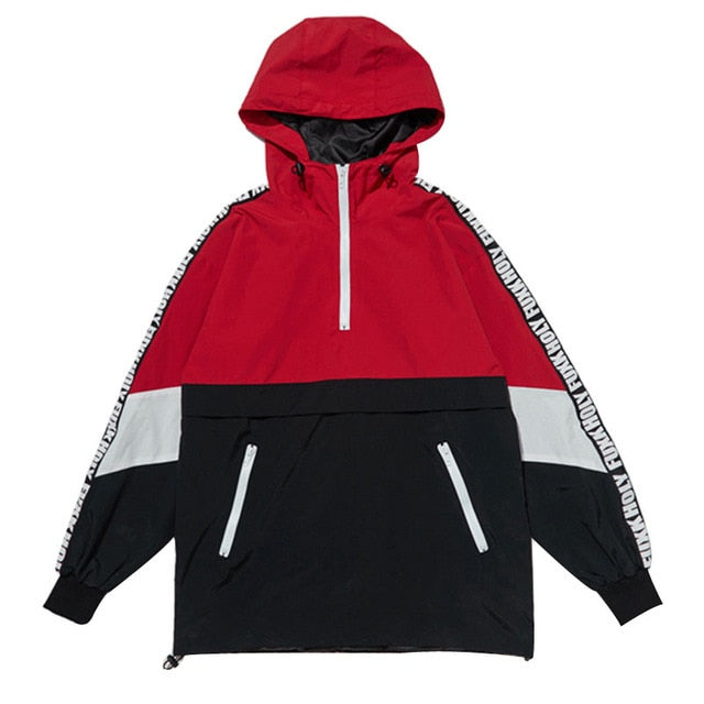 Patchwork Color Hooded Pullover Zippered Jacket-unisex-wanahavit-Red-M-wanahavit