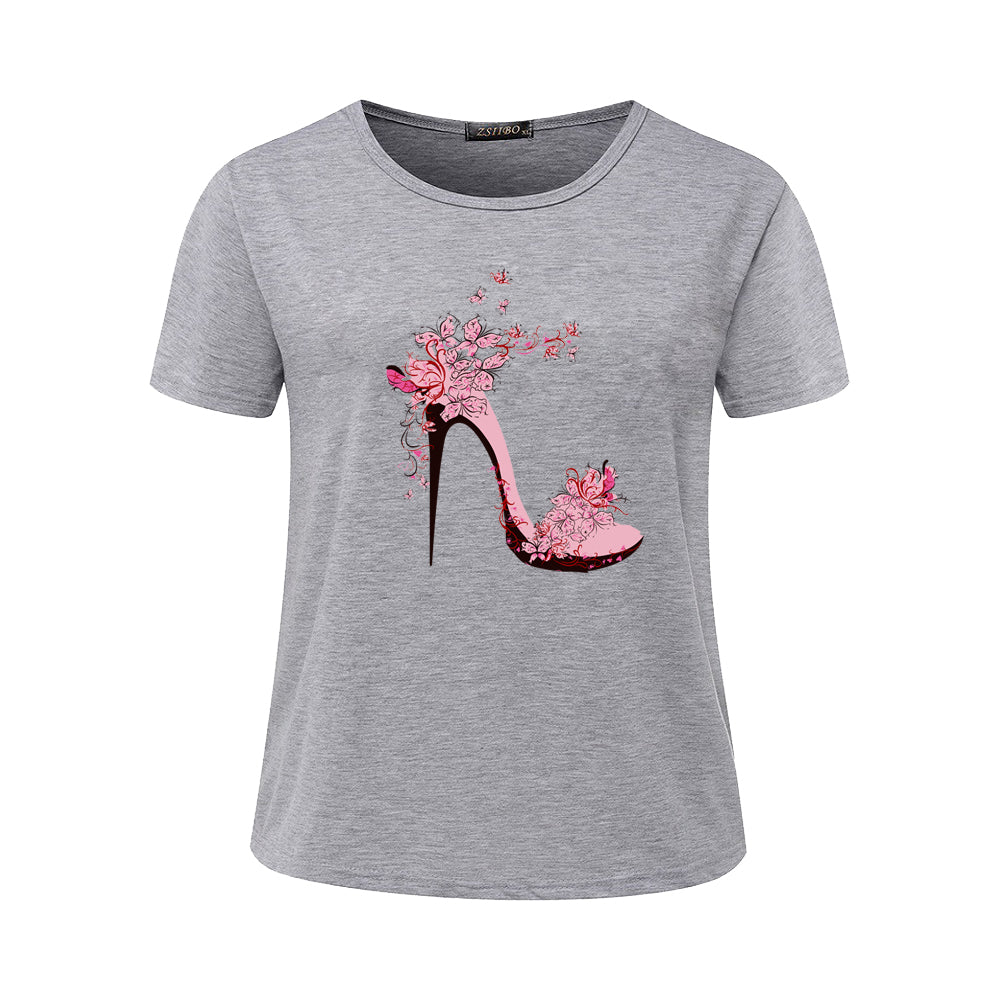 T Shirt High Heeled Shoe Print-women-wanahavit-Gray-XXL-wanahavit