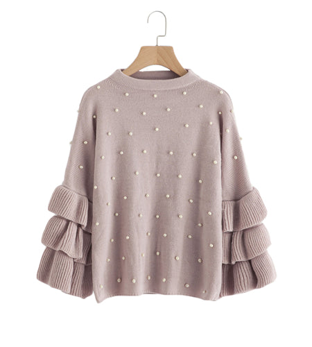 Cute Beaded Ruffle Loose Long Sleve-women-wanahavit-wanahavit