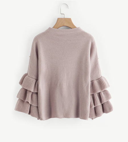 Cute Beaded Ruffle Loose Long Sleve-women-wanahavit-wanahavit