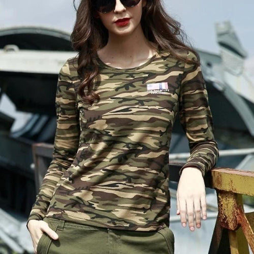 Load image into Gallery viewer, High Quality Military Camouflage Basic Long Sleeve-women-wanahavit-green camouflage-S-wanahavit
