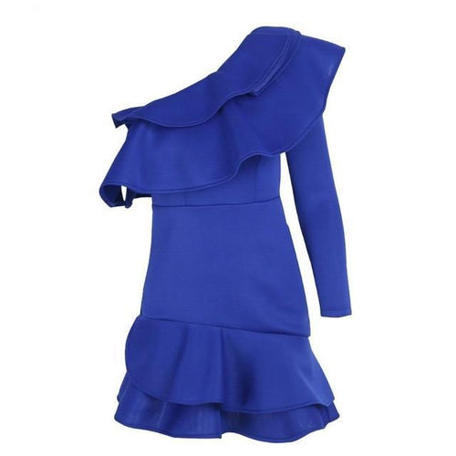 Load image into Gallery viewer, One Shoulder Ruffle Bodycon Elegant Party Dress-women-wanahavit-Royal Blue-S-wanahavit
