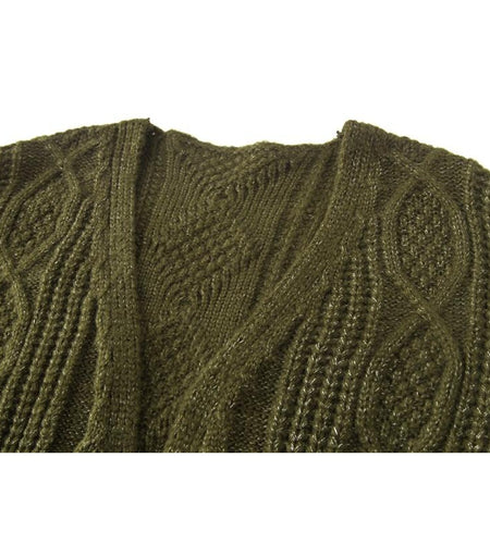 Open Stitch Knitted Long Cardigan-women-wanahavit-Army Green-One Size-wanahavit