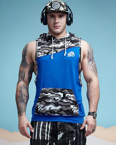 Load image into Gallery viewer, Camouflage Patchwork Fitness Sleeveless Hoodie Tank Top-men fitness-wanahavit-Blue-M-wanahavit
