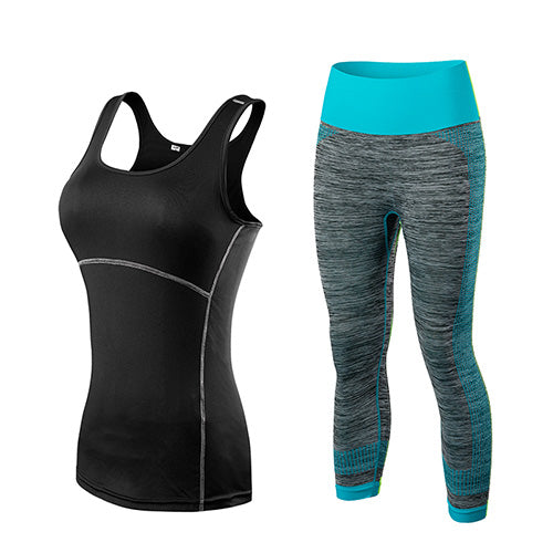 Quick Dry Yoga Set Top Shirt + Pant-women fitness-wanahavit-black blue-S-wanahavit