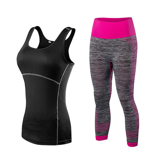 Quick Dry Yoga Set Top Shirt + Pant-women fitness-wanahavit-black pink-S-wanahavit