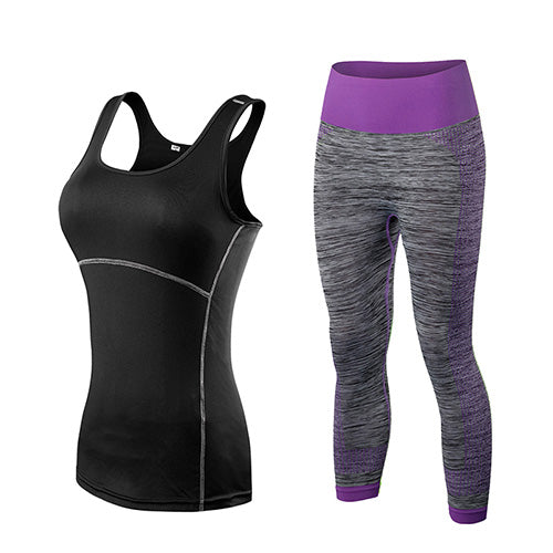 Load image into Gallery viewer, Quick Dry Yoga Set Top Shirt + Pant-women fitness-wanahavit-black purple-S-wanahavit
