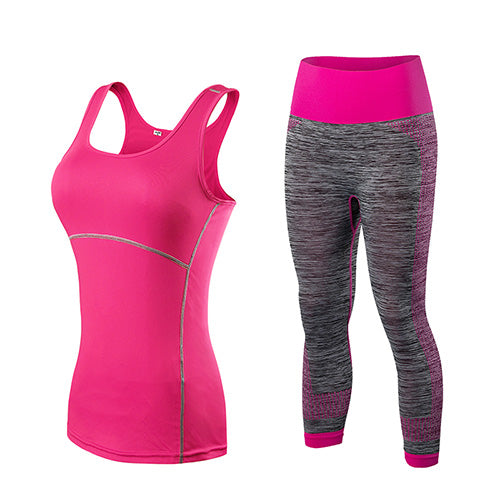 Load image into Gallery viewer, Quick Dry Yoga Set Top Shirt + Pant-women fitness-wanahavit-pink-S-wanahavit
