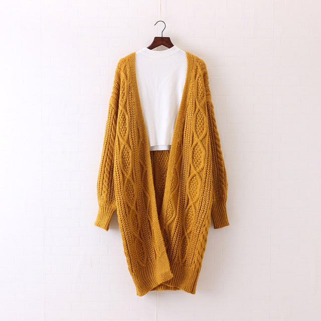 Open Stitch Knitted Long Cardigan-women-wanahavit-Yellow-One Size-wanahavit