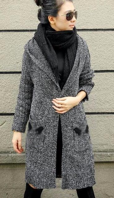 Thick Winter Knitted Star Cardigan Coat-women-wanahavit-Dark Gray Mickey-One Size-wanahavit