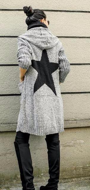 Thick Winter Knitted Star Cardigan Coat-women-wanahavit-Light Gray Big Star-One Size-wanahavit