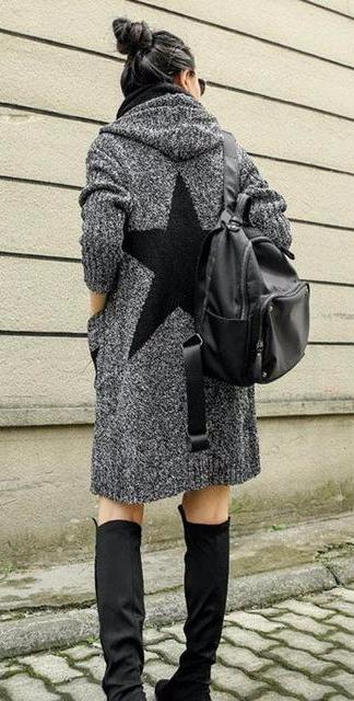 Thick Winter Knitted Star Cardigan Coat-women-wanahavit-Dark Gray Big Star-One Size-wanahavit