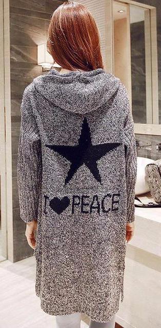 Thick Winter Knitted Star Cardigan Coat-women-wanahavit-Dark Gray Star-One Size-wanahavit