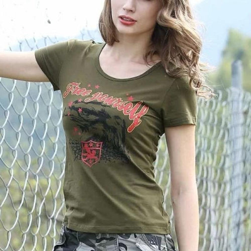 Load image into Gallery viewer, Free Yourself Printed Army Green Cotton Tees-women-wanahavit-ARMY GREEN-M-wanahavit
