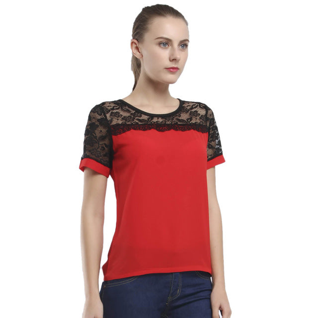 Elegant Lace Chiffon Shirt-women-wanahavit-Red-S-wanahavit