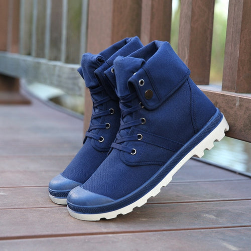Load image into Gallery viewer, Autumn Winter Army Combat Style Ankle Canvas Boots-men-wanahavit-Blue Boots-7-wanahavit
