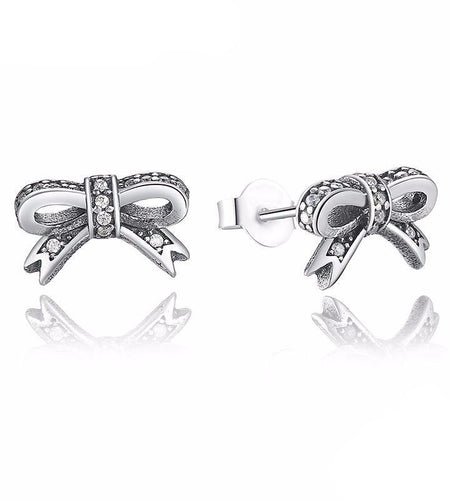 925 Sterling Silver Sparkling Bow Knot Earring-women-wanahavit-wanahavit