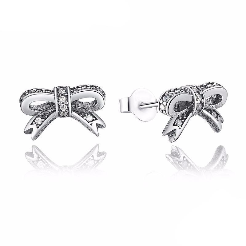 925 Sterling Silver Sparkling Bow Knot Earring-women-wanahavit-wanahavit