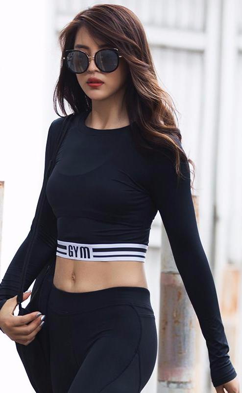 Workout Gym Crop Top Long Sleeve Shirt-women fitness-wanahavit-Black-S-wanahavit