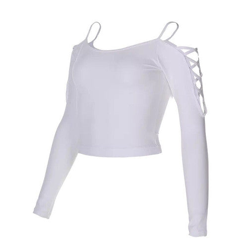 Load image into Gallery viewer, Strapless Crisscross Shoulder Long Sleeve Workout Shirt-women fashion &amp; fitness-wanahavit-White-S-wanahavit
