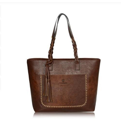 Leather Tassel Shopper Designer Tote Bag-women-wanahavit-Dark Brown-wanahavit