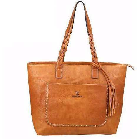 Leather Tassel Shopper Designer Tote Bag-women-wanahavit-Light Brown-wanahavit