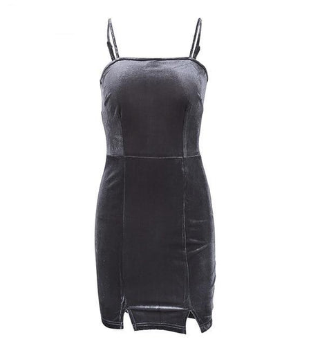 Sexy Strap Backless Velvet Bow Knot Elegant Party Dress-women-wanahavit-Gray-S-wanahavit