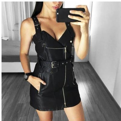 Load image into Gallery viewer, PU Leather Women Dress Bodycon Sexy Dress-women-wanahavit-Black-S-wanahavit
