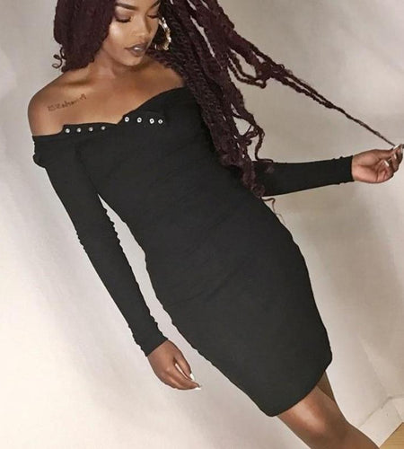 Sexy Autumn One Shoulder Bodycon Long Sleeve Dress-women-wanahavit-Black-S-wanahavit