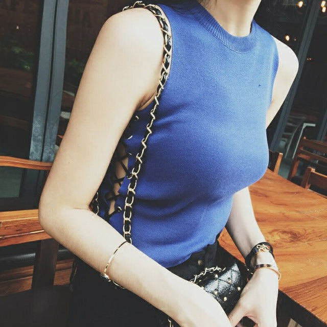 Summer Slim Knitted Camisole Crop Tops Sleeveless Shirt-women-wanahavit-Blue-One Size-wanahavit