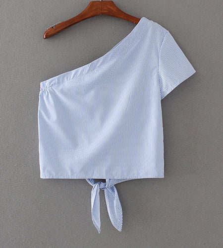 Embroidered One Shoulder Crop Top Shirt-women-wanahavit-Sky Blue-S-wanahavit