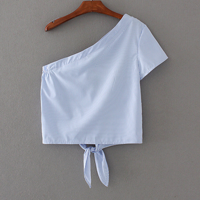 Embroidered One Shoulder Crop Top Shirt-women-wanahavit-Sky Blue-S-wanahavit