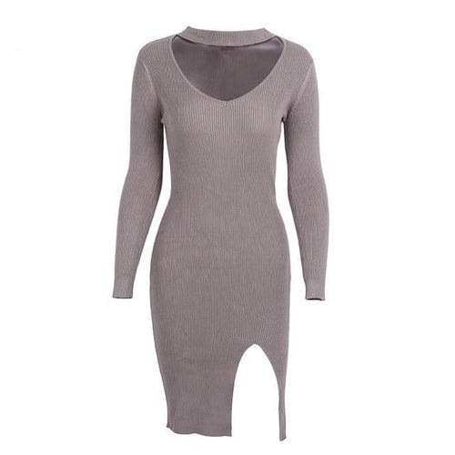 Load image into Gallery viewer, Halter V Neck Sexy Knitting Sweater Dress-women-wanahavit-Camel-S-wanahavit
