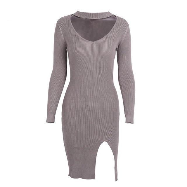 Halter V Neck Sexy Knitting Sweater Dress-women-wanahavit-Camel-S-wanahavit